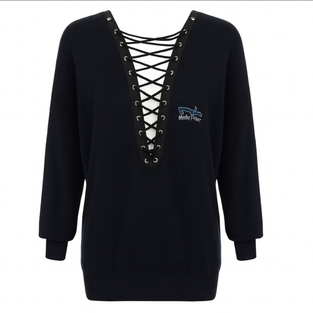 First Of A Kind Sweater One Size Real Reworked Vintage Dark Blue Long Sleeve